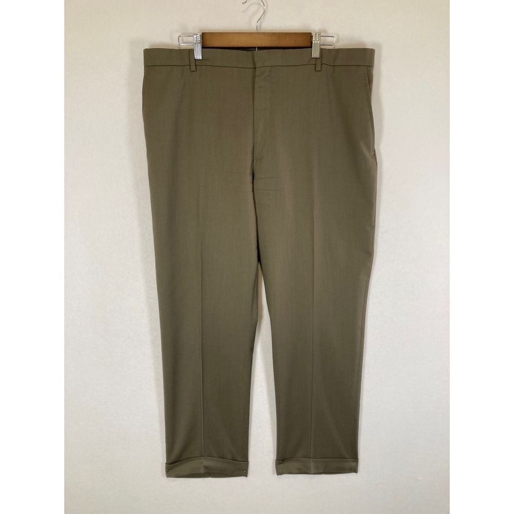 Classic Olive Awearness Kenneth Cole Mens 38 Wool Blend Cuffed Flat Front‎ Pants